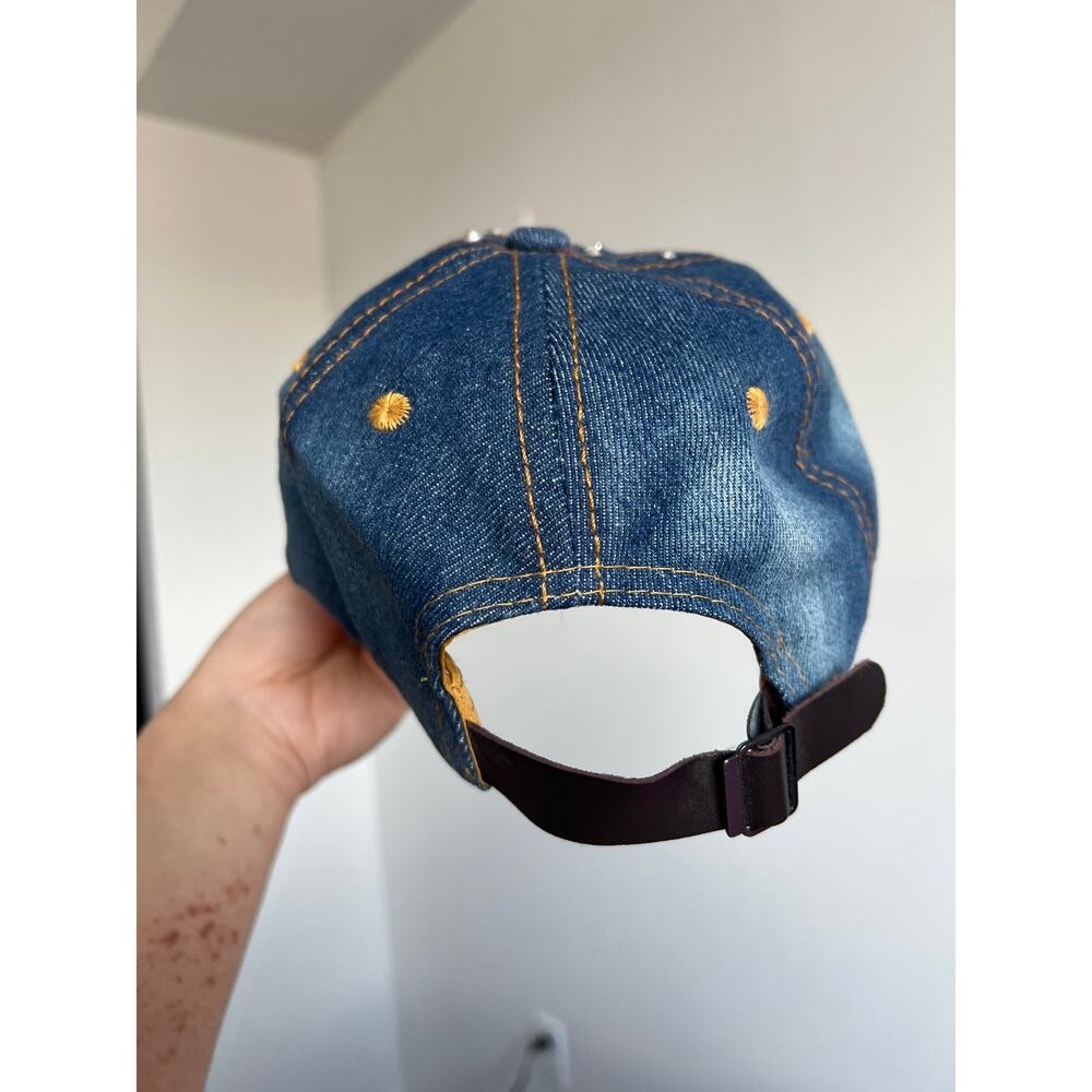 Olivia & Kate Blue Distressed Stars Studded Bling Denim Cap Y2K-Inspired McBling - Picture 3 of 6